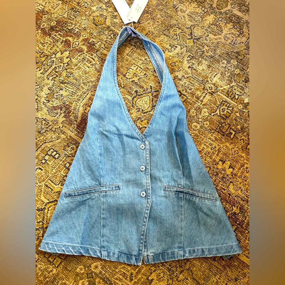 Blue Stonewashed Denim halter with Classic Finish
